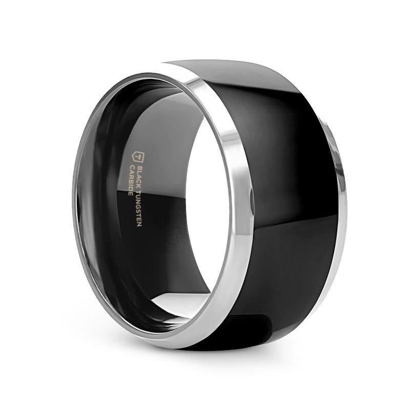 MASERATI Black Tungsten Ring with Polished Domed Beveled Edges - 4mm - 10mm