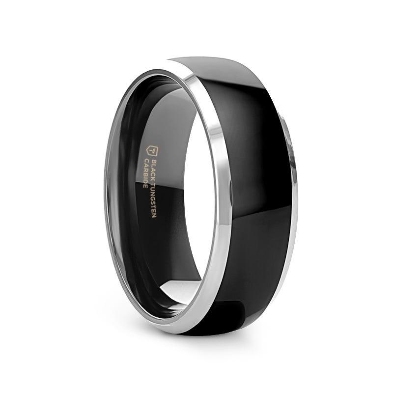 MEMPHIS Domed Black Tungsten Wedding Band with Polished Edges - 10mm