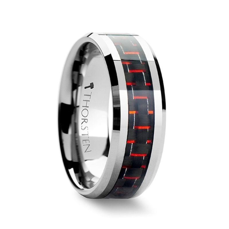 AURELIUS Tungsten Band Inlaid with a Black & Red Carbon Fiber Ring - 6mm & 8mm