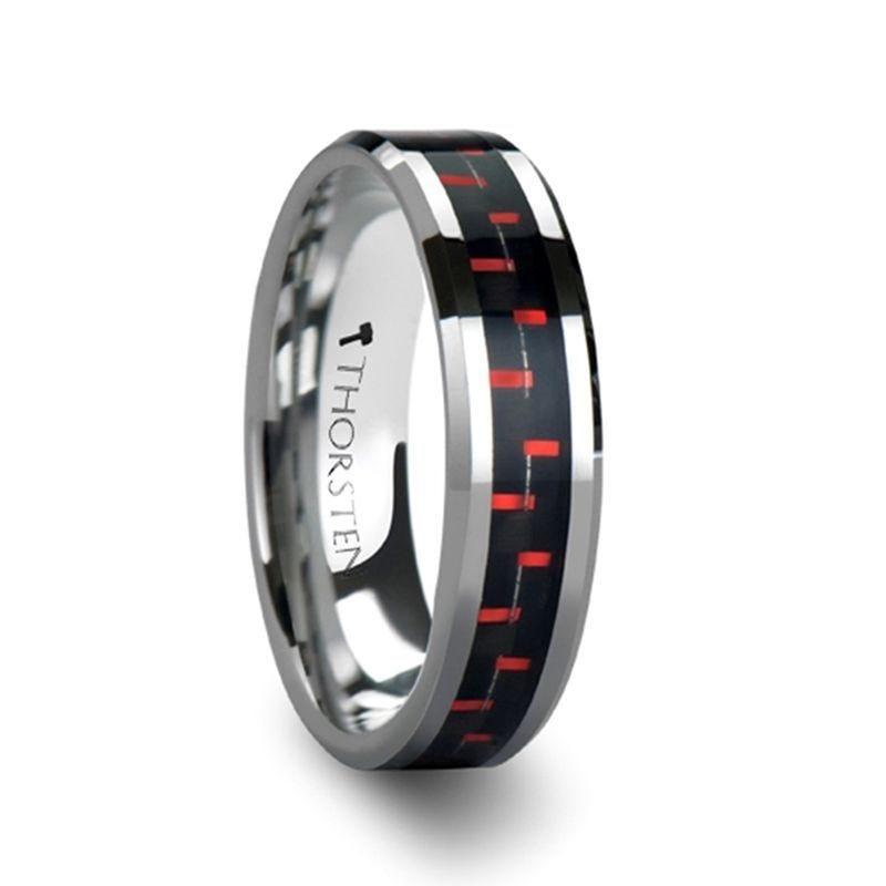 AURELIUS Tungsten Band Inlaid with a Black & Red Carbon Fiber Ring - 6mm & 8mm