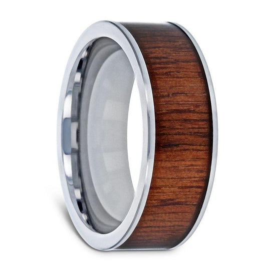 BOKKEN Flat Tungsten Wedding Band with Black Walnut Wood Inlay & Polished Edges - 6mm - 10mm