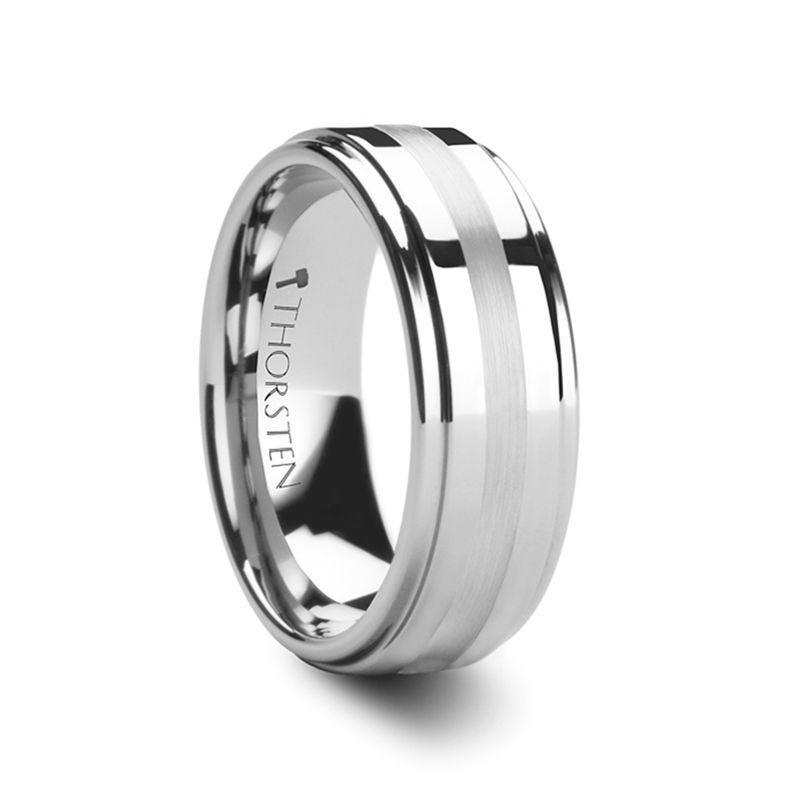 HADRIAN Palladium Inlaid Raised Center Tungsten Carbide Ring - 6mm & 8mm