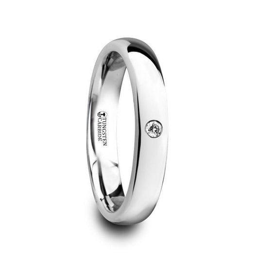 GALE Polished and Domed Tungsten Carbide Wedding Ring with White Diamond - 4mm