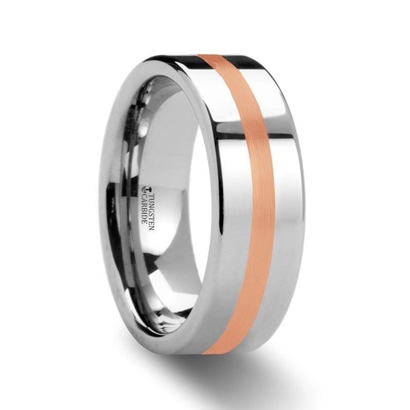 CERBERUS Rose Gold Inlaid Flat Tungsten Ring - 6mm & 8mm