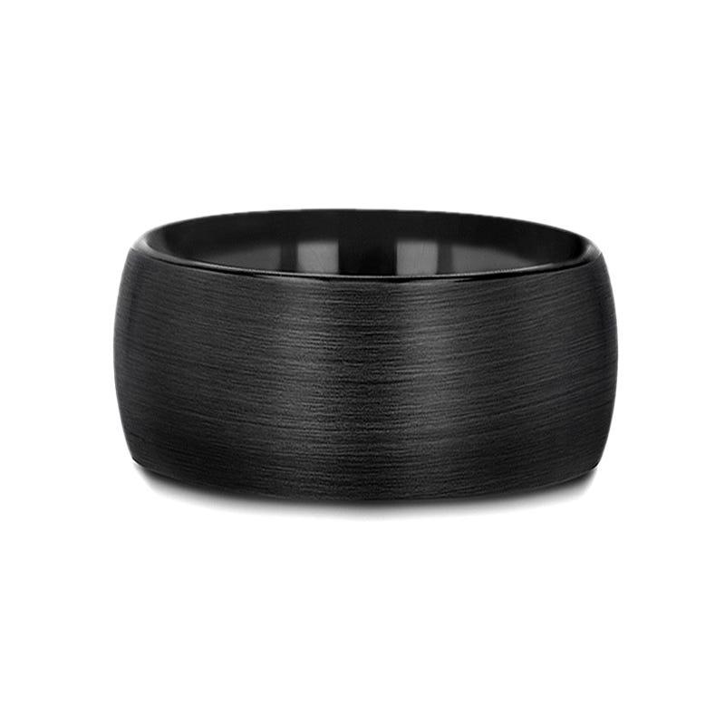 MILWAUKEE Round Black Tungsten Carbide Ring with Brushed Finish - 12mm