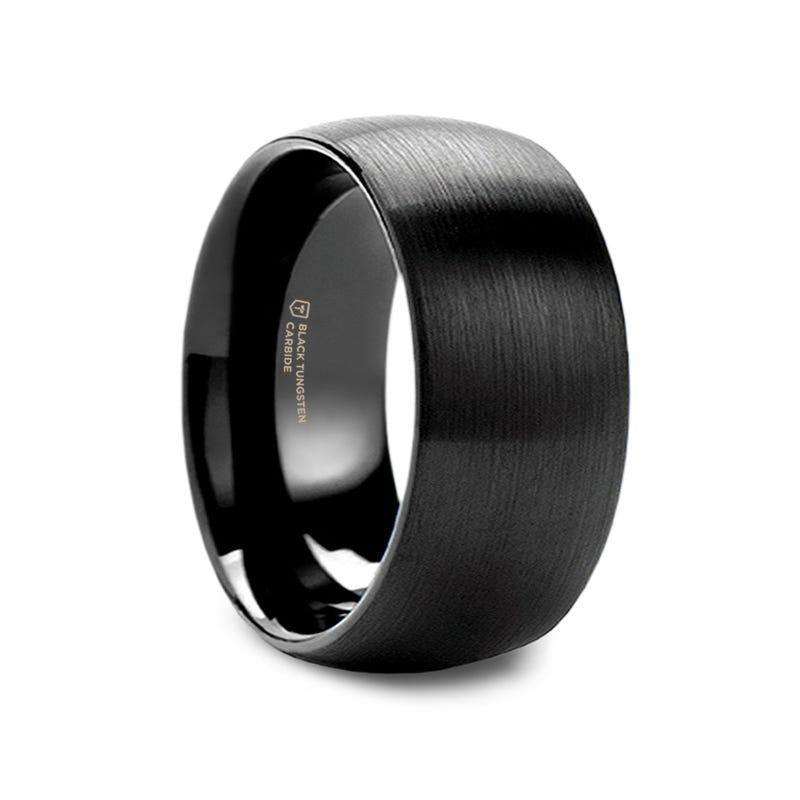 LOUISVILLE Domed Black Tungsten Ring with Brushed Finish - 10mm