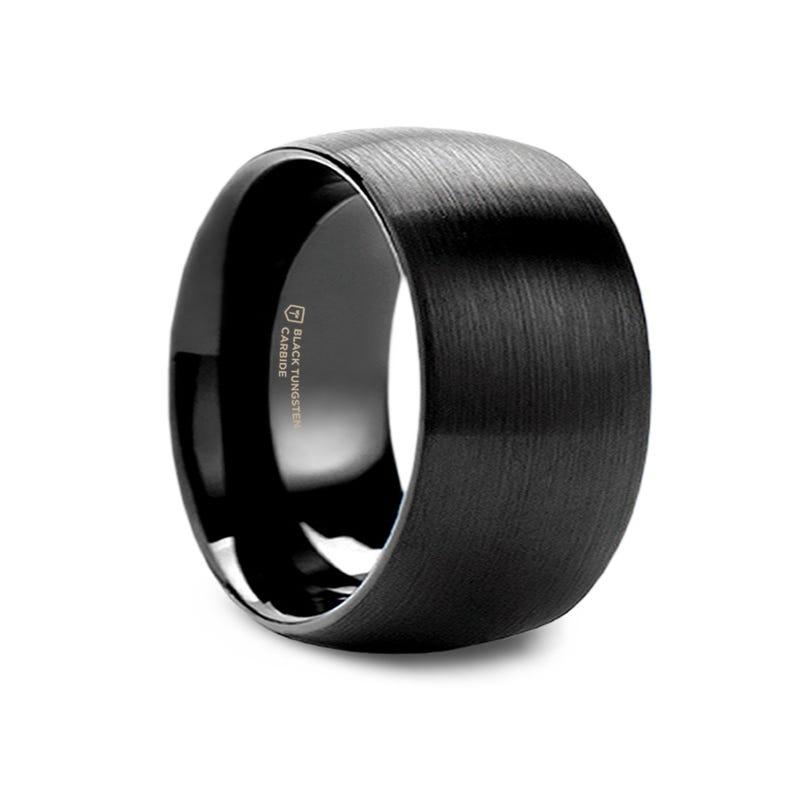 RAIDER Domed Brush Finished Black Tungsten Wedding Band - 2mm - 12mm