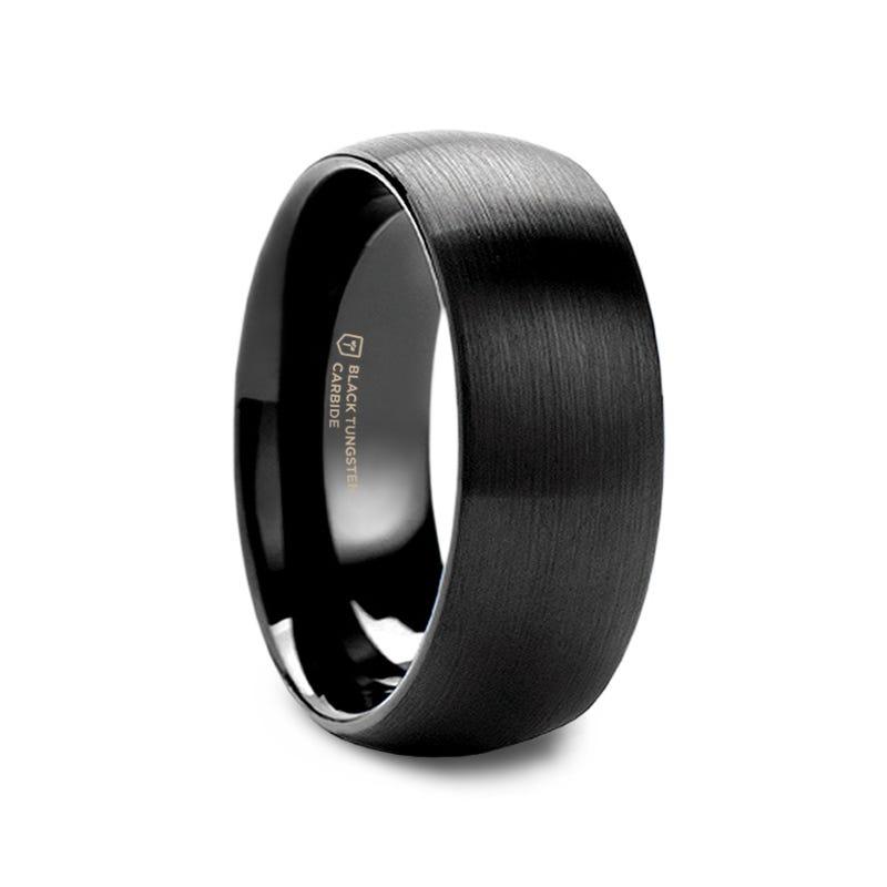 MILWAUKEE Round Black Tungsten Carbide Ring with Brushed Finish - 12mm