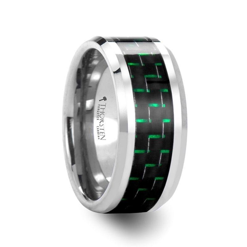 ATRONIUS Tungsten Carbide Wedding Band with Black & Green Carbon Fiber Inlay - 6mm - 10mm