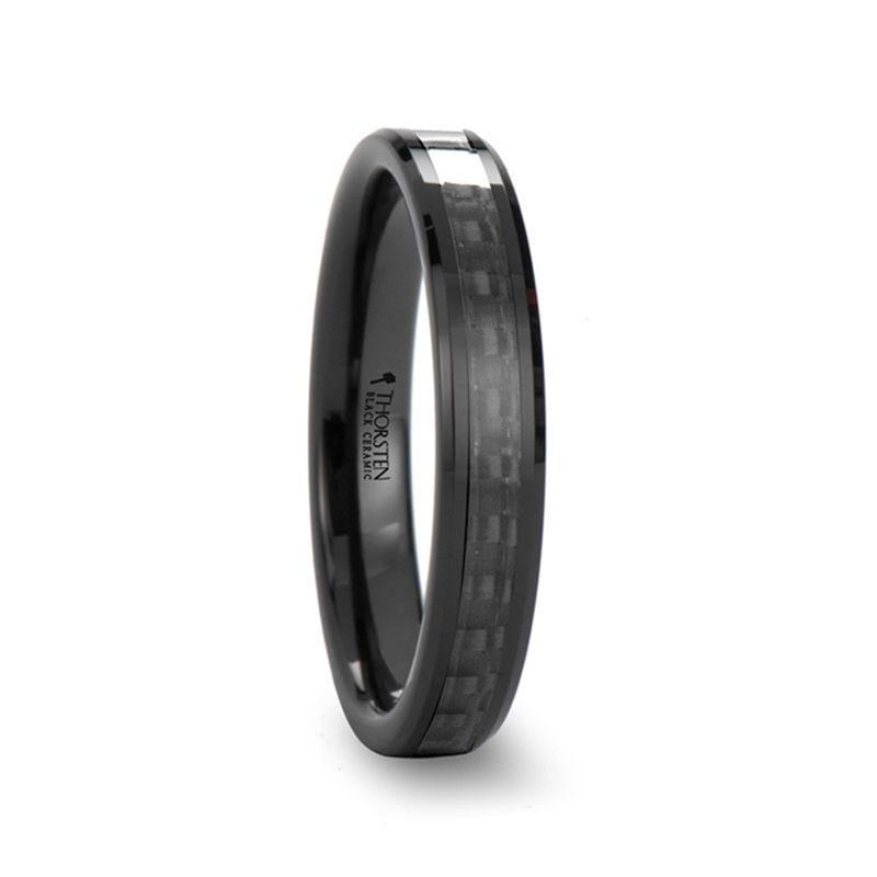 ONYX Black Carbon Fiber Inlaid Black Ceramic Wedding Band - 4mm - 12mm