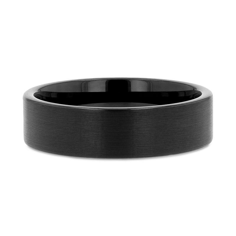 SAN ANTONIO Flat Black Tungsten Carbide Band with Brushed Finish - 4mm - 12mm