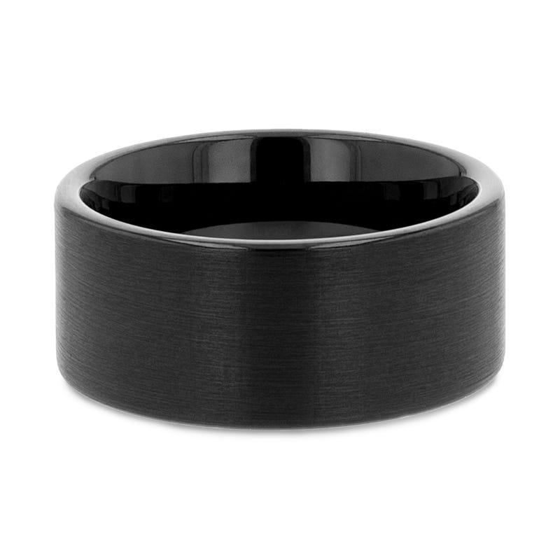 SAN ANTONIO Flat Black Tungsten Carbide Band with Brushed Finish - 4mm - 12mm