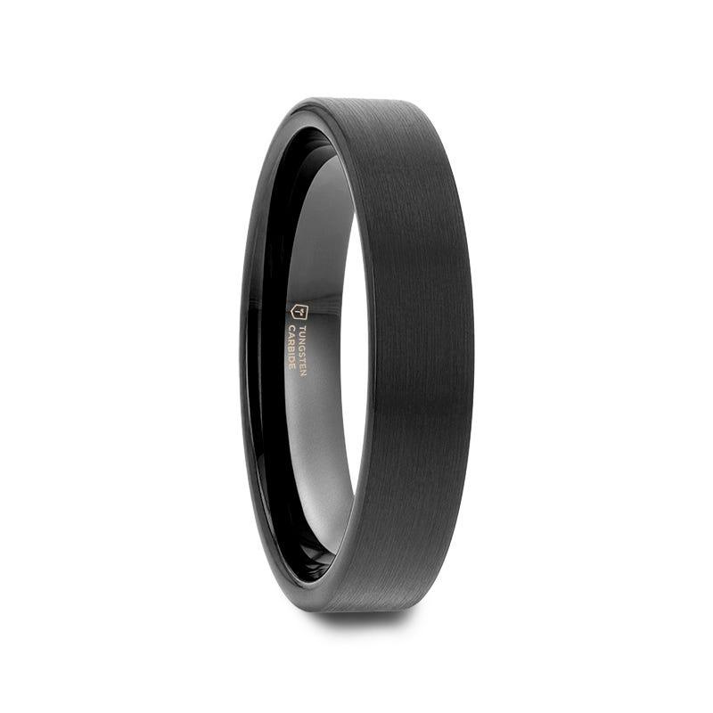 SAN ANTONIO Flat Black Tungsten Carbide Band with Brushed Finish - 4mm - 12mm