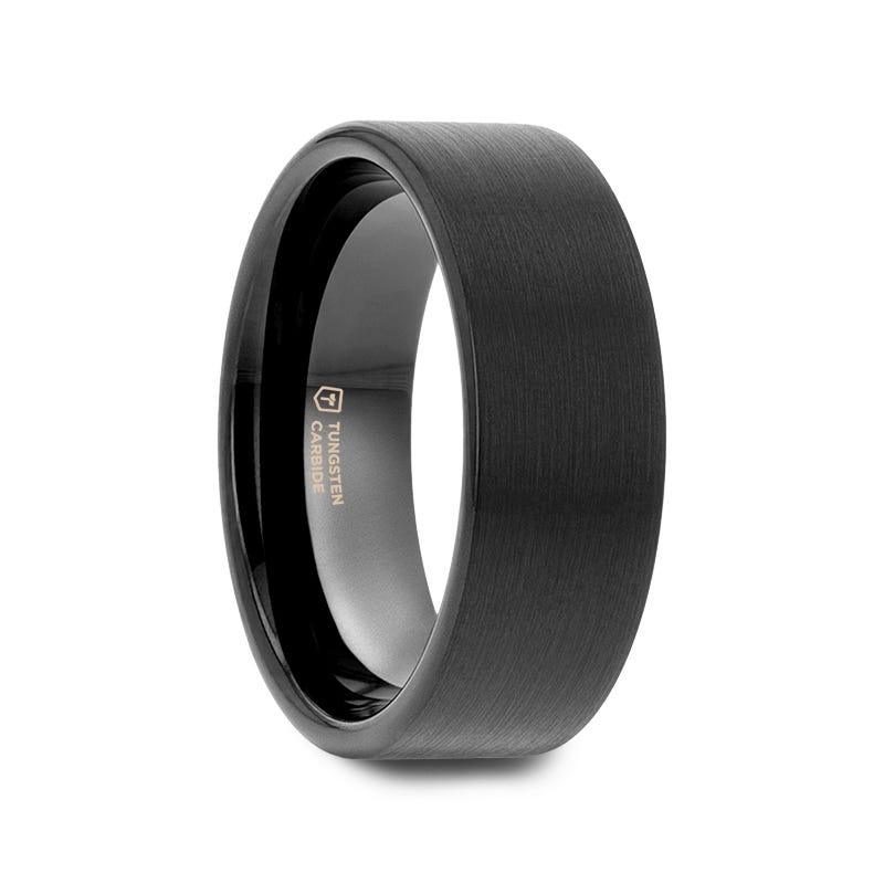 BALTIMORE Flat Style Black Tungsten Carbide Ring with Brushed Finish - 12mm