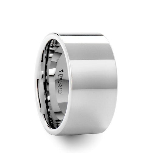 SUTTON Flat White Tungsten Wedding Band with Polished Finish - 12mm