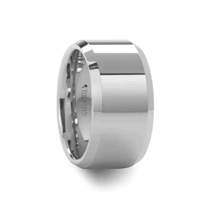 LINCOLN White Tungsten Wedding Band with Beveled Edges - 4mm - 12mm