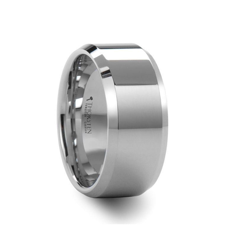 LINCOLN White Tungsten Wedding Band with Beveled Edges - 4mm - 12mm