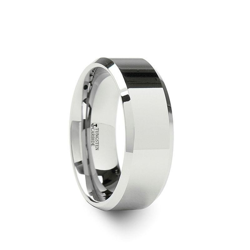 LINCOLN White Tungsten Wedding Band with Beveled Edges - 4mm - 12mm