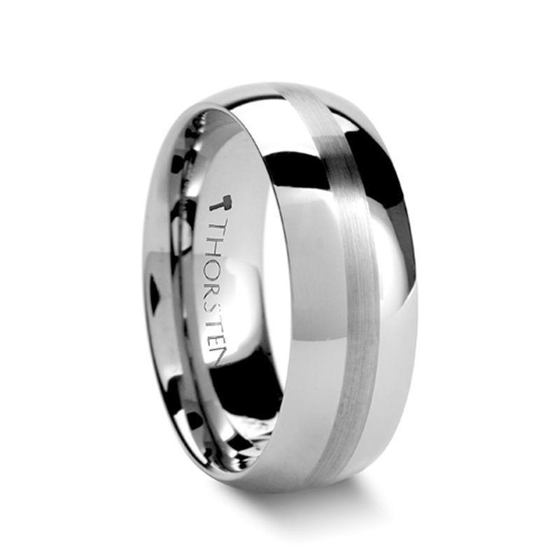 HENDERSON Domed White Tungsten Ring with Satin Stripe - 4mm - 10mm