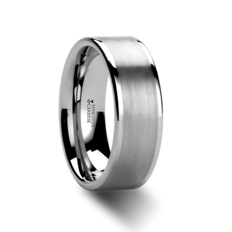 WAYNE Flat White Tungsten Wedding Band with Brushed Finished Center - 4mm - 8mm