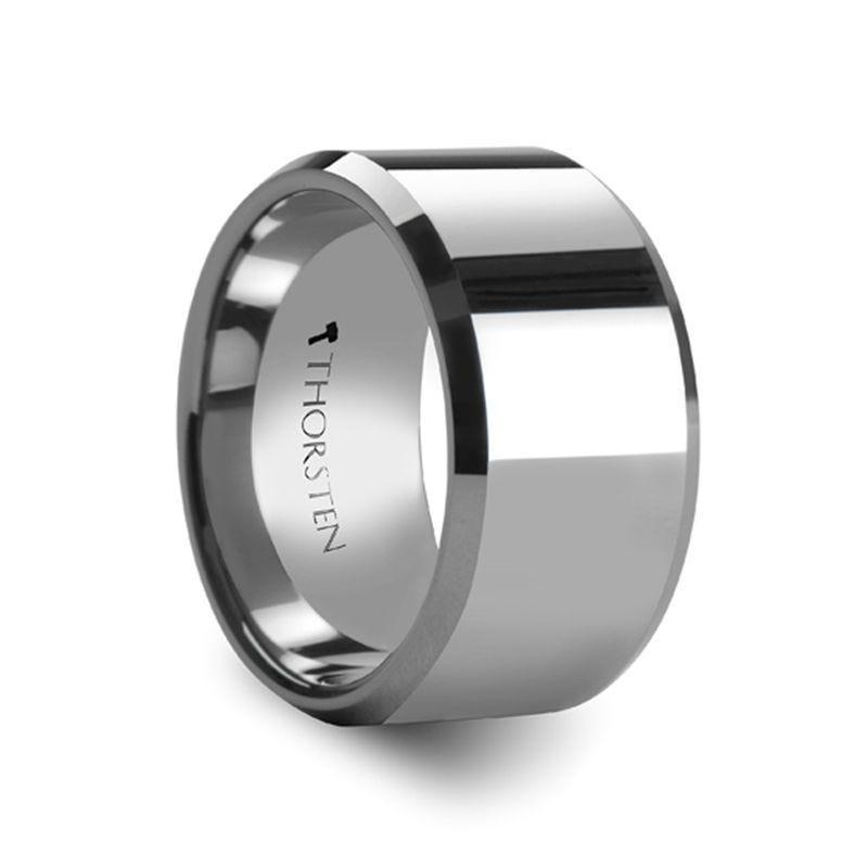 PITTSBURGH Tungsten Carbide Wedding Band with Beveled Edges - 12mm