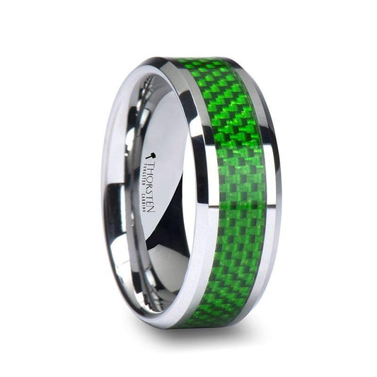 VERMONT Tungsten Wedding Band With Emerald Green Carbon Fiber Inlay - 8mm