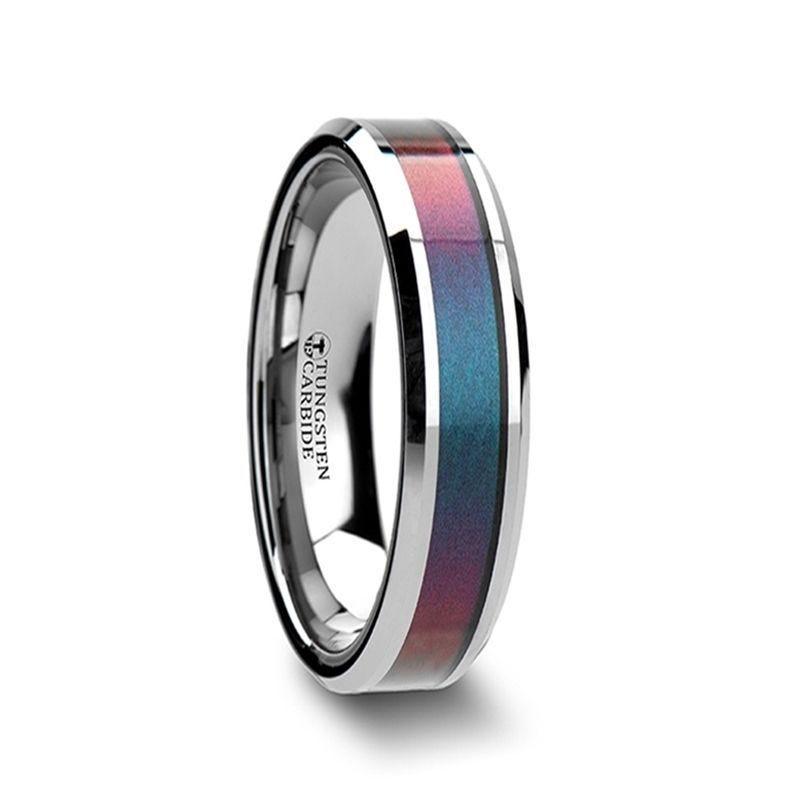 STINGRAY Tungsten Carbide Ring with Blue/Purple Color Changing Inlay - 4mm - 10mm