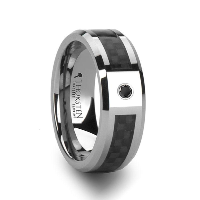 BENTLEY Tungsten Wedding Band with Black Carbon Fiber and Black Diamond Setting - 8mm