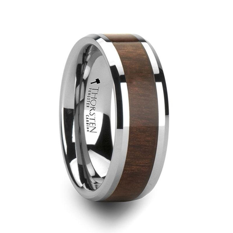 HALIFAX Tungsten Wedding Band with Bevels and Black Walnut Wood Inlay - 4mm - 12mm