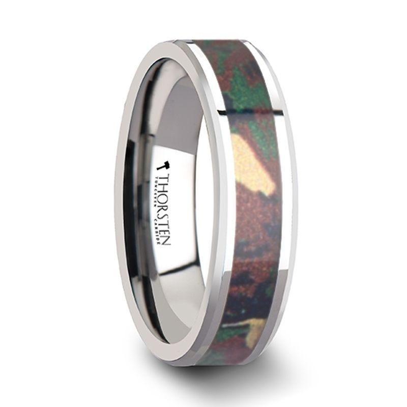 COMMANDO Tungsten Wedding Ring with Military Style Jungle Camouflage Inlay - 6mm - 10 mm