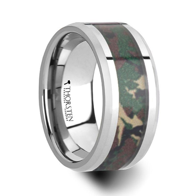 COMMANDO Tungsten Wedding Ring with Military Style Jungle Camouflage Inlay - 6mm - 10 mm