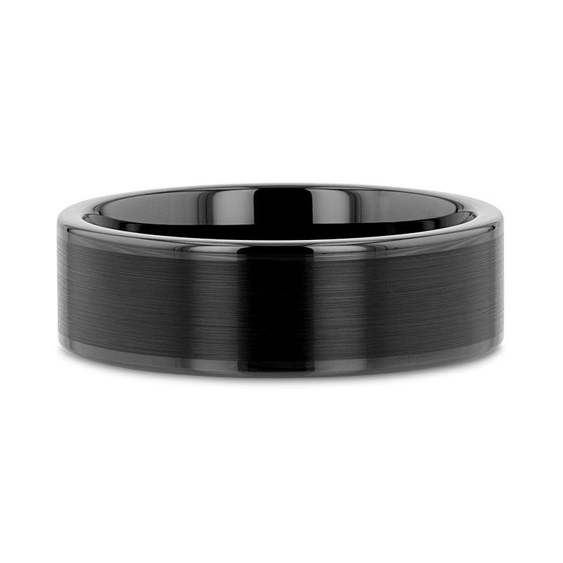 VULCAN Flat Black Tungsten Ring with Brushed Center & Polished Edges - 4mm - 12mm