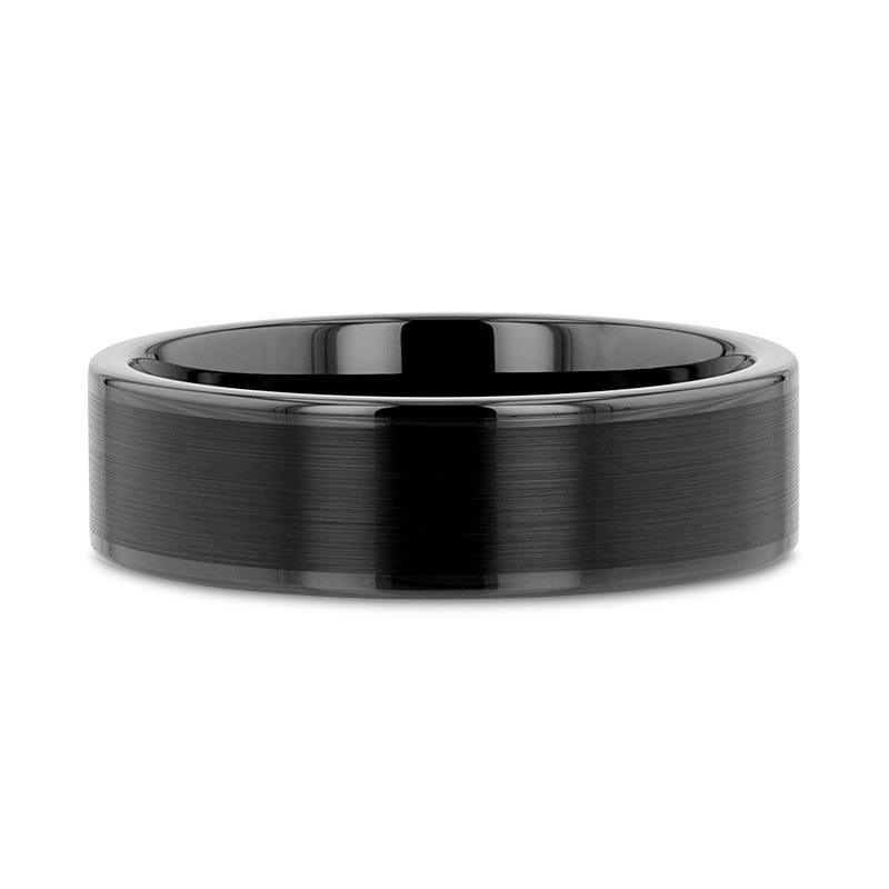 VULCAN Flat Black Tungsten Ring with Brushed Center & Polished Edges - 4mm - 12mm