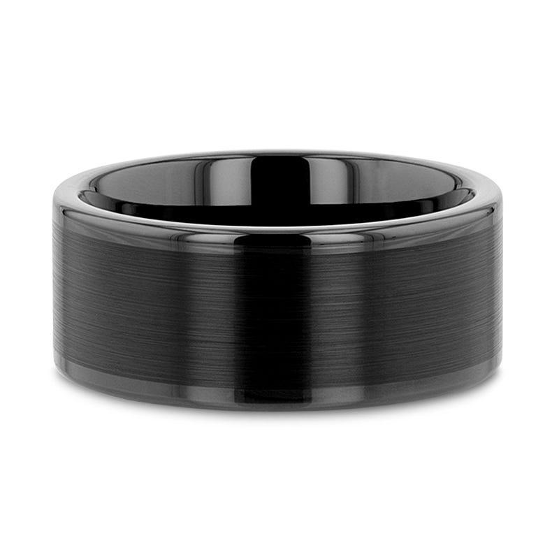 VULCAN Flat Black Tungsten Ring with Brushed Center & Polished Edges - 4mm - 12mm