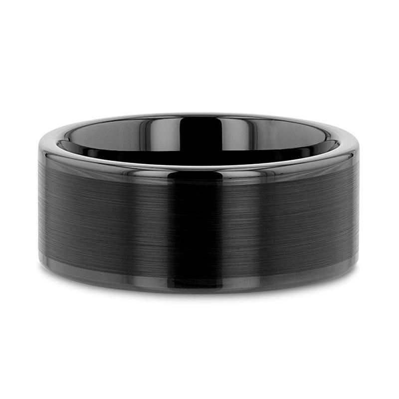 VULCAN Flat Black Tungsten Ring with Brushed Center & Polished Edges - 4mm - 12mm