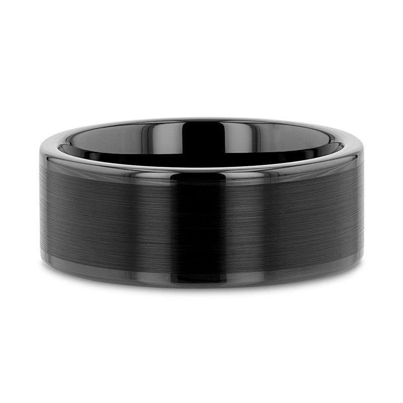 VULCAN Flat Black Tungsten Ring with Brushed Center & Polished Edges - 4mm - 12mm