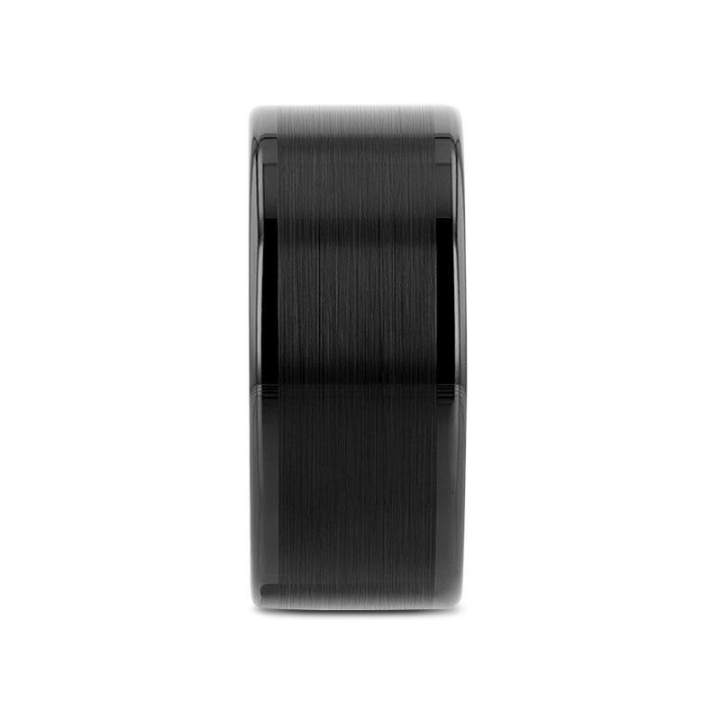 VULCAN Flat Black Tungsten Ring with Brushed Center & Polished Edges - 4mm - 12mm