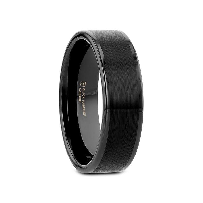 VULCAN Flat Black Tungsten Ring with Brushed Center & Polished Edges - 4mm - 12mm