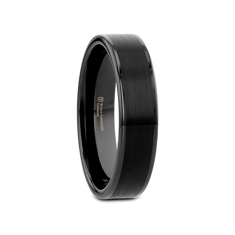 VULCAN Flat Black Tungsten Ring with Brushed Center & Polished Edges - 4mm - 12mm