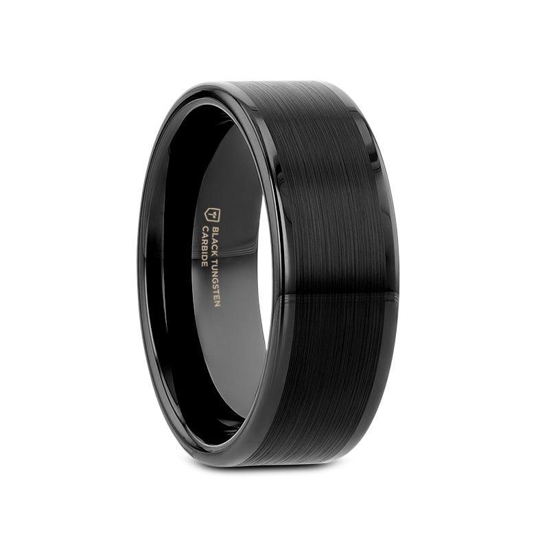 VULCAN Flat Black Tungsten Ring with Brushed Center & Polished Edges - 4mm - 12mm