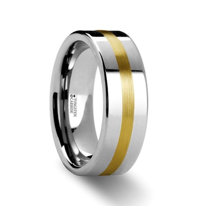 HARRISBURG Gold Inlaid Flat Tungsten Ring - 6mm & 8mm