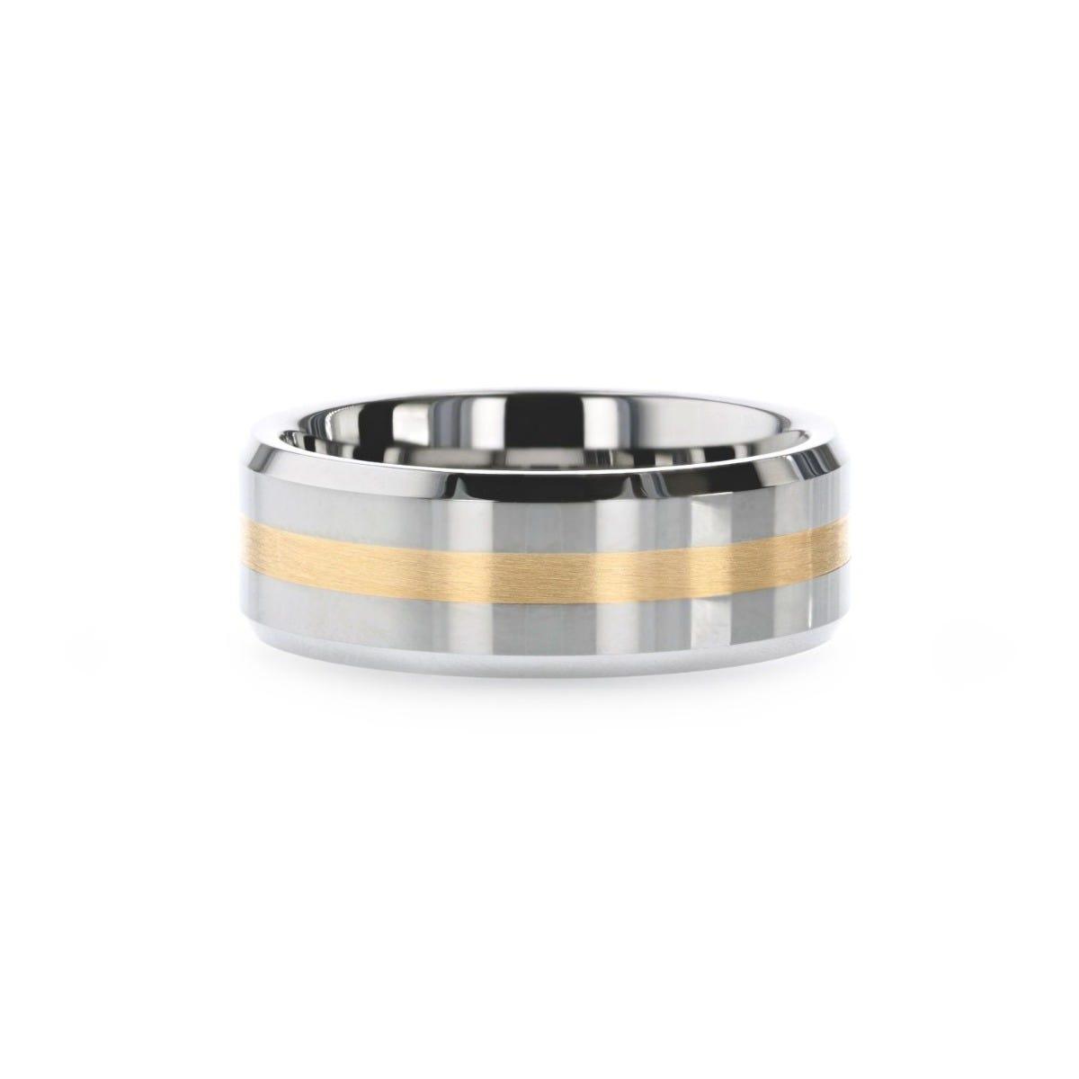 LEGIONAIRE Gold Inlaid Beveled Tungsten Ring - 6mm & 8mm