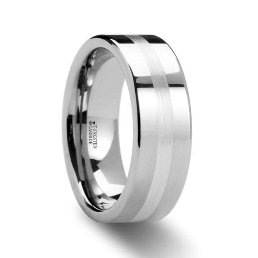 GEMINI Pipe Cut Tungsten Carbide Ring with Silver Inlaid 6mm & 8mm