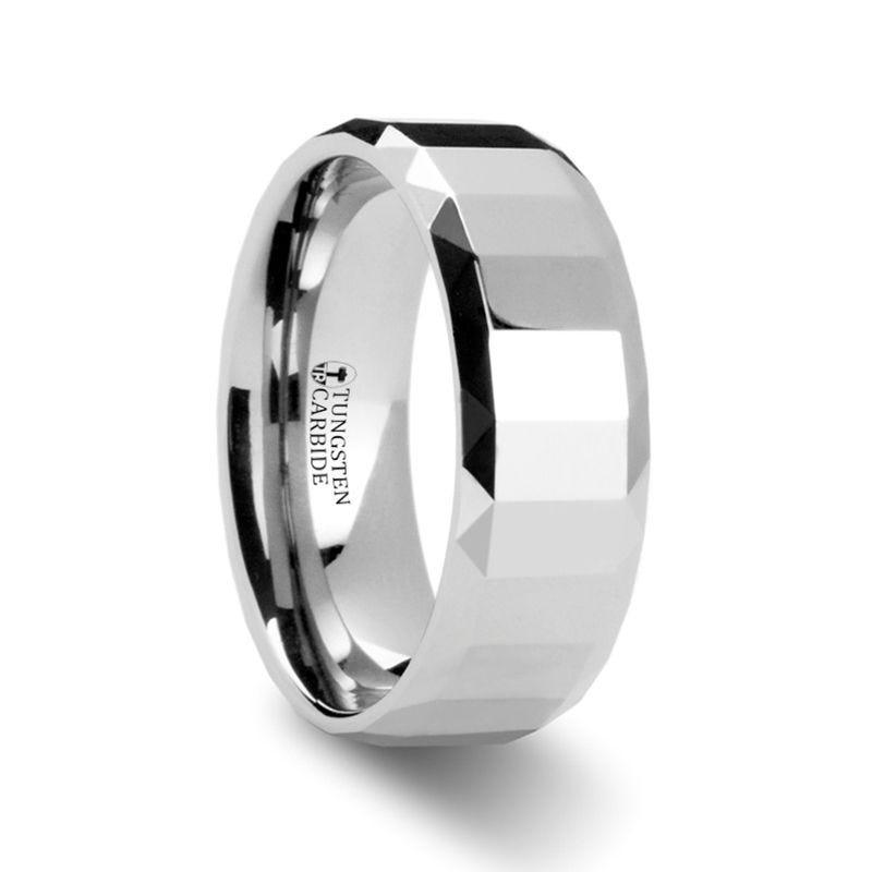 CHAMPAIGN Tungsten Carbide Ring with Rectangular Facets - 8 mm