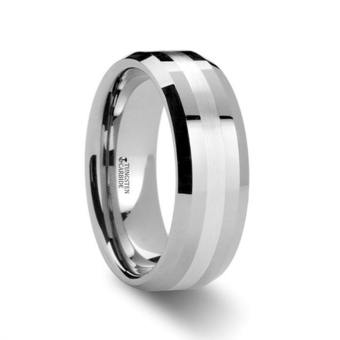 VECTOR Silver Inlaid Beveled Tungsten Ring - 6mm & 8mm